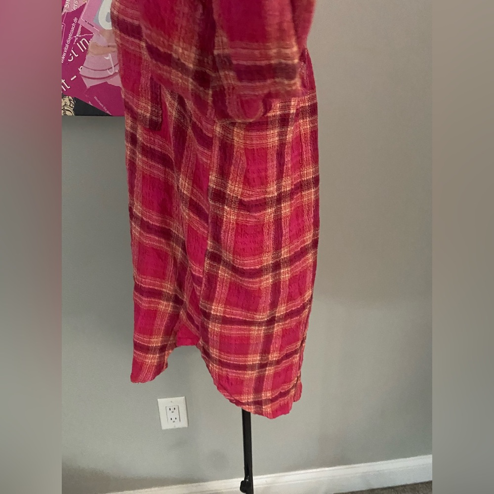 Anthropologie Pilcro Seamed Red Hot Pink Plaid Button Down Woman’s Tunic Size XS - Picture 6 of 7